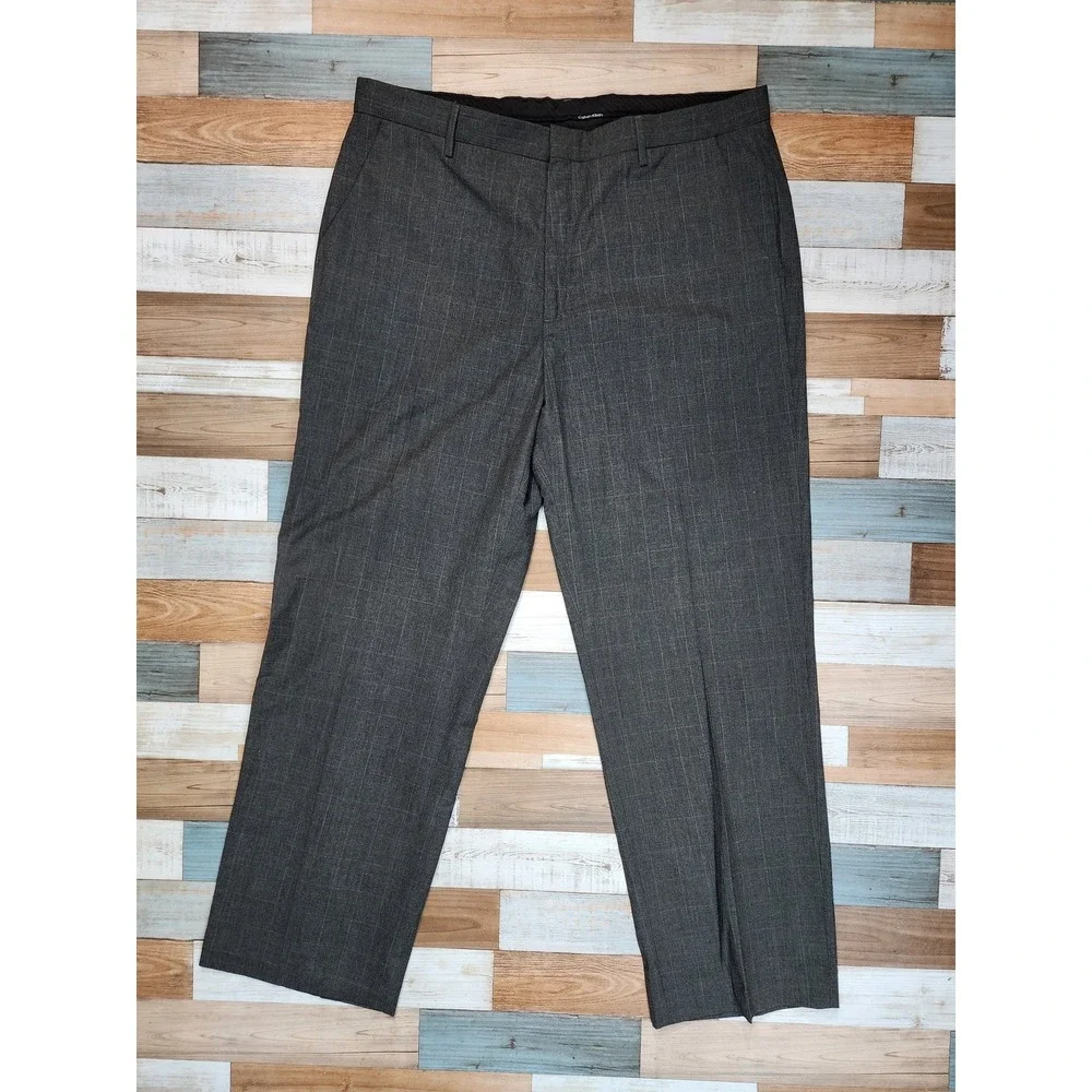 Calvin Klein Mens Gray‎ Formal Dress Pants Slim Fit Straight Leg Size 38 x 32